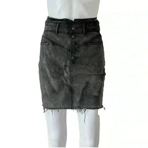 Express Super High Waisted Button Fly Raw Hem Denim Skirt